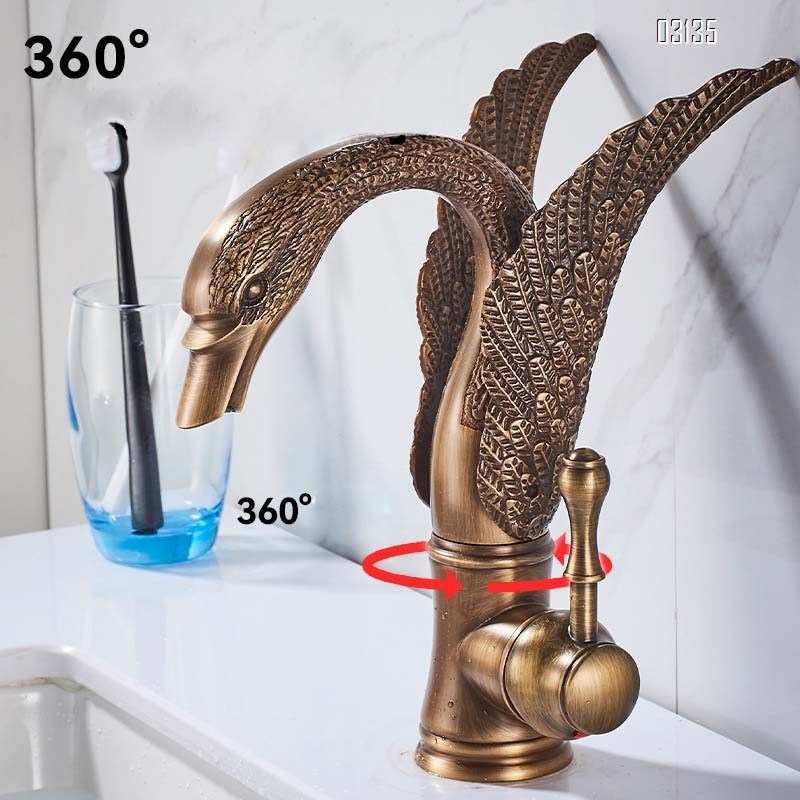 European style antique faucet swan cold and hot wash basin faucet vintage all Brass under-counter basin golden faucet
