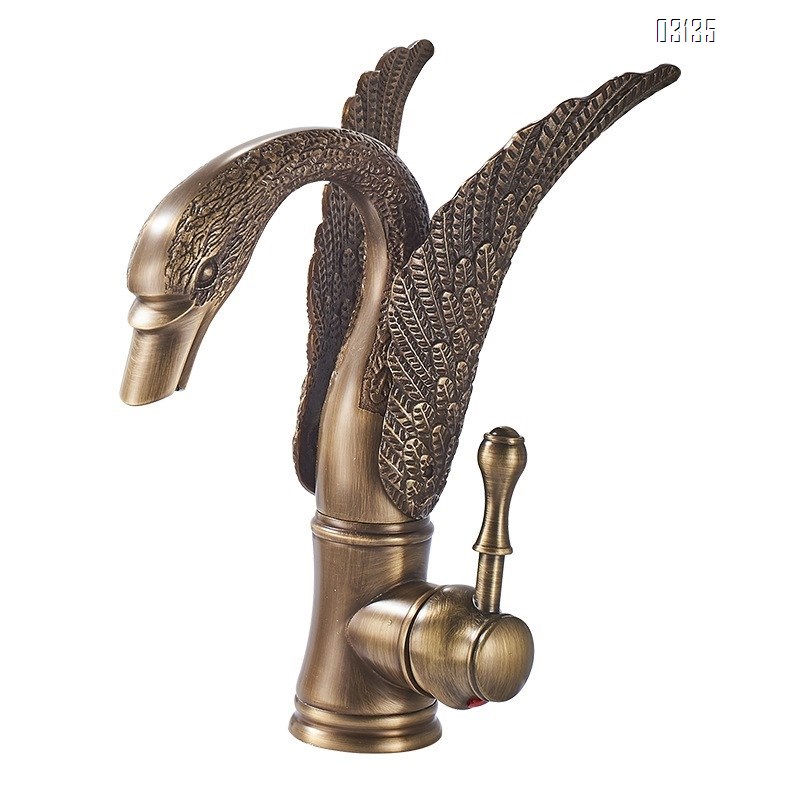 European style antique faucet swan cold and hot wash basin faucet vintage all Brass under-counter basin golden faucet
