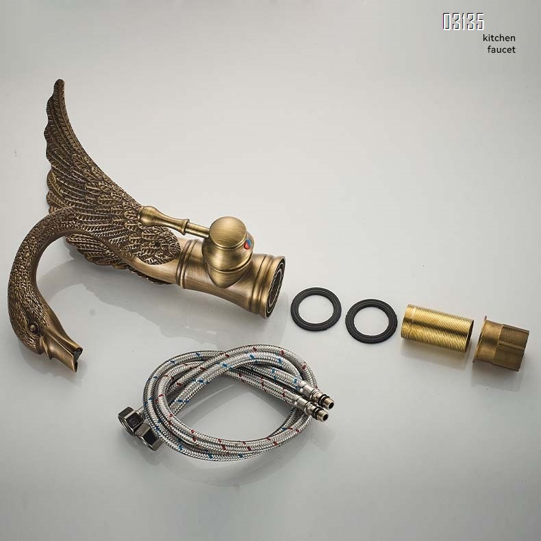 European style antique faucet swan cold and hot wash basin faucet vintage all Brass under-counter basin golden faucet