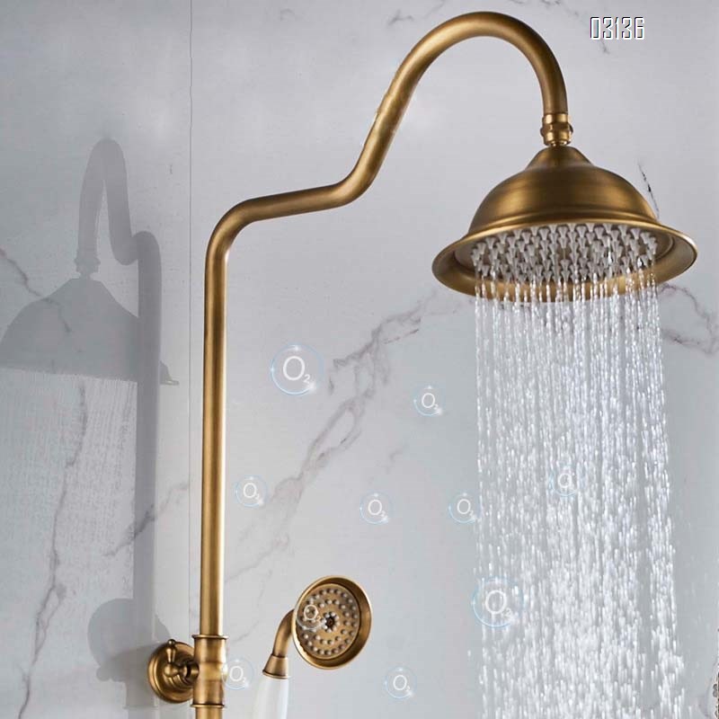 European style full Brass antique shower set home use vintage antique color bathroom shower head liftable luxury faucet