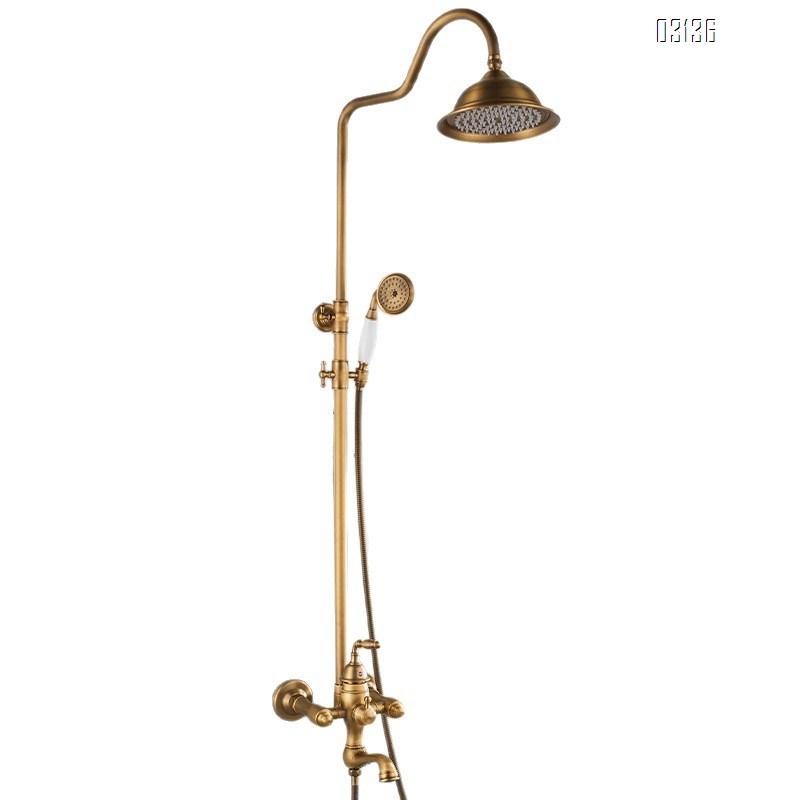 European style full Brass antique shower set home use vintage antique color bathroom shower head liftable luxury faucet