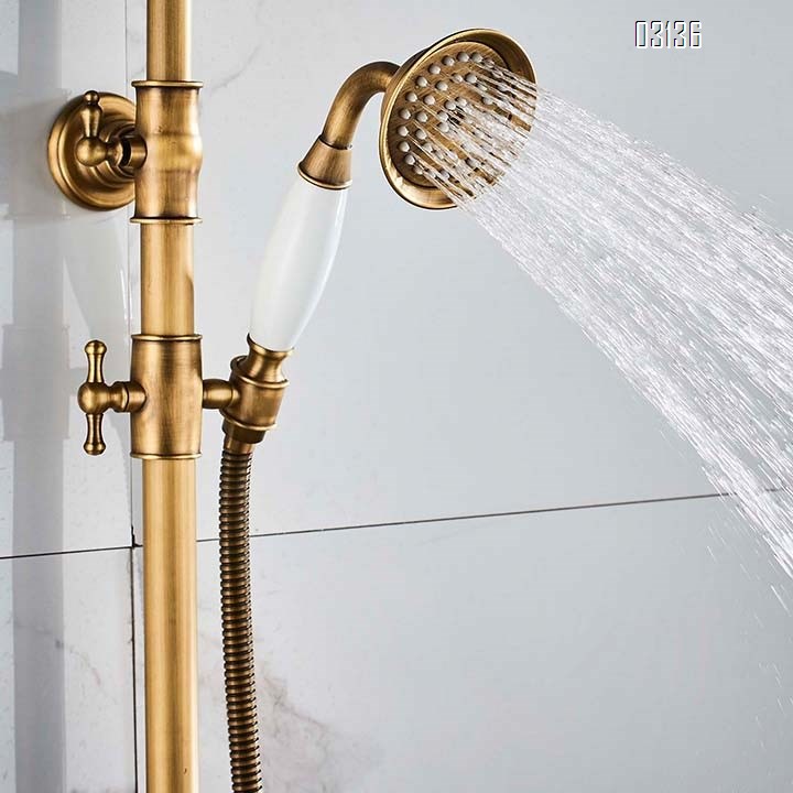 European style full Brass antique shower set home use vintage antique color bathroom shower head liftable luxury faucet