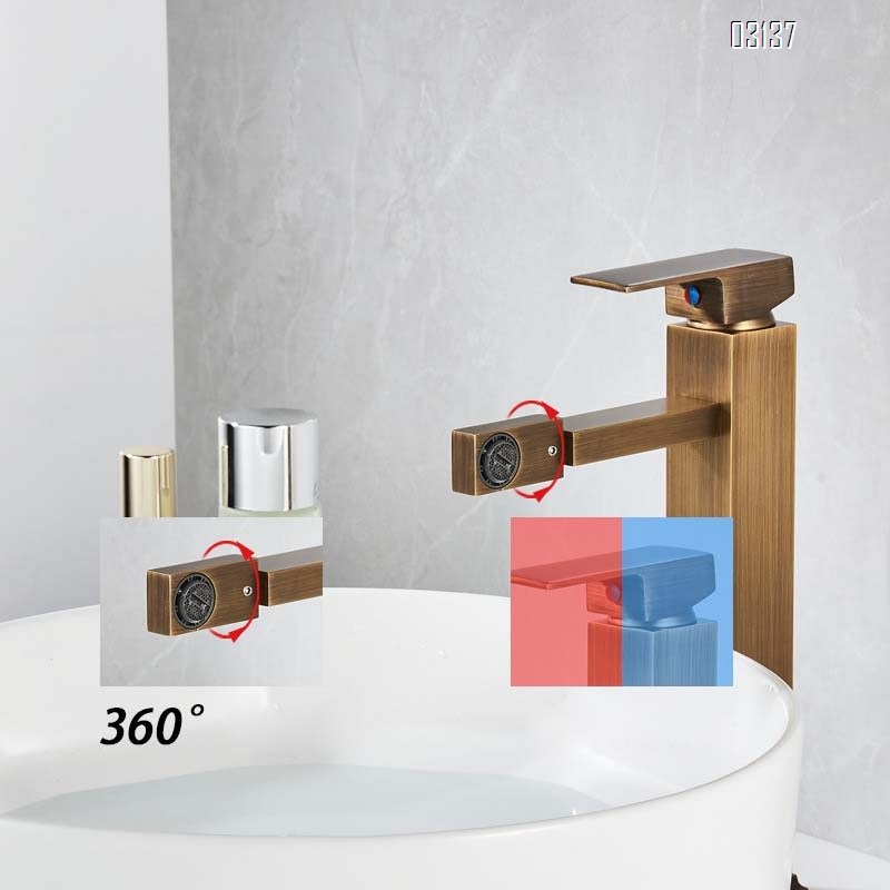 Brass basin antique brushed cold and hot faucet bathroom wash basin on the counter under the counter wash face and brush teeth Tap