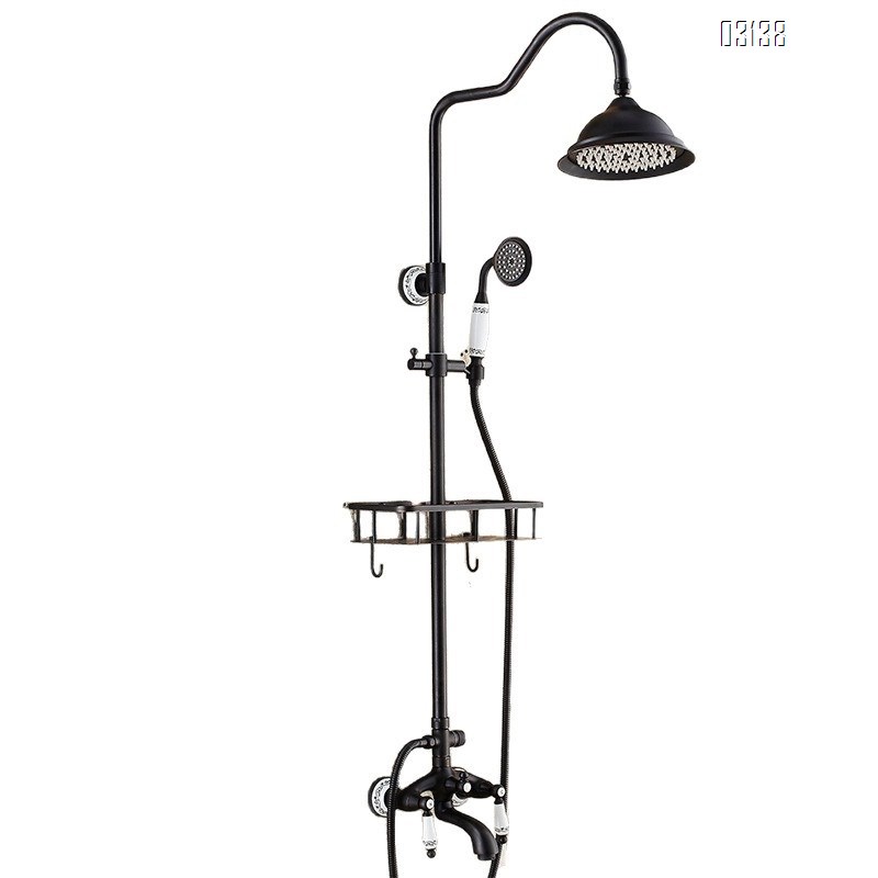 Antique full Brass black ancient shower set cold and hot mixing black nozzle pressure faucet hand shower head