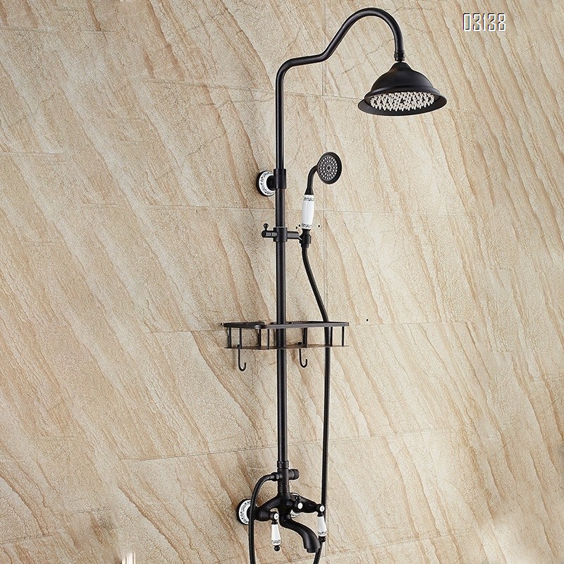 Antique full Brass black ancient shower set cold and hot mixing black nozzle pressure faucet hand shower head