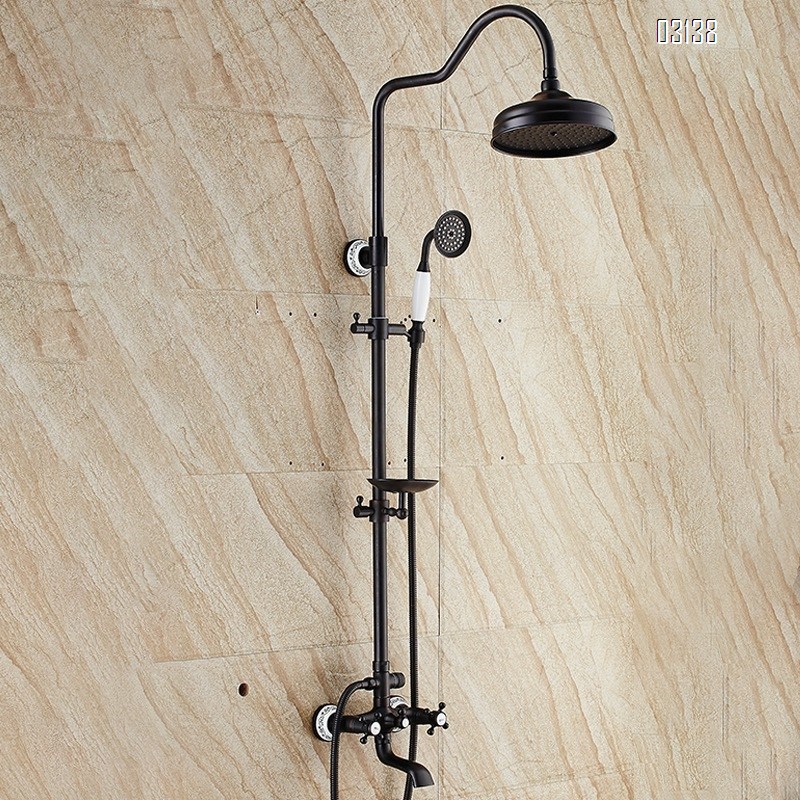 Antique full Brass black ancient shower set cold and hot mixing black nozzle pressure faucet hand shower head