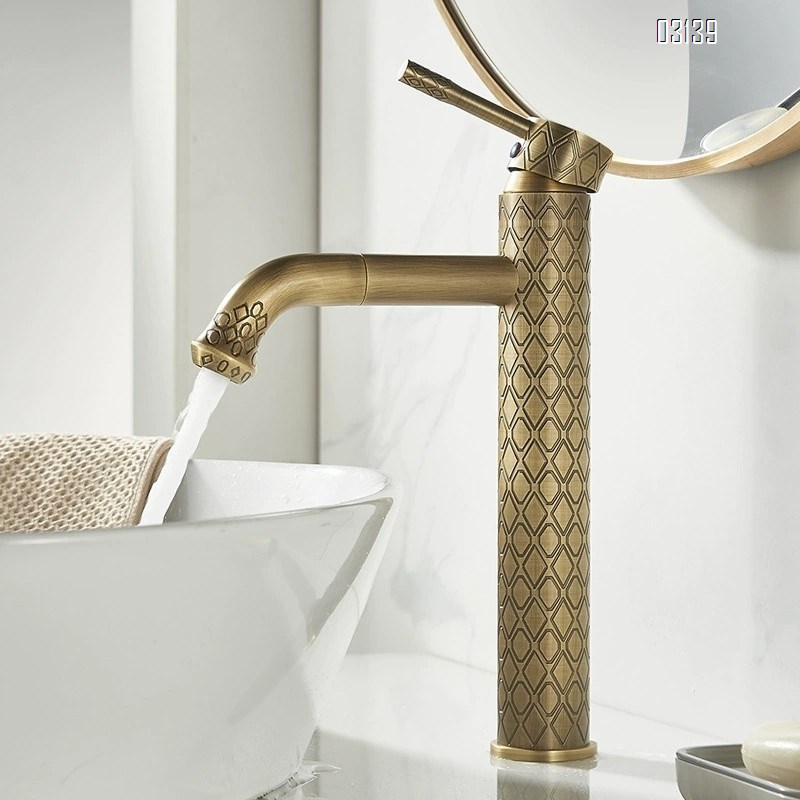 European style full Brass vintage carved faucet European style antique basin faucet wash basin cold and hot water basin faucet