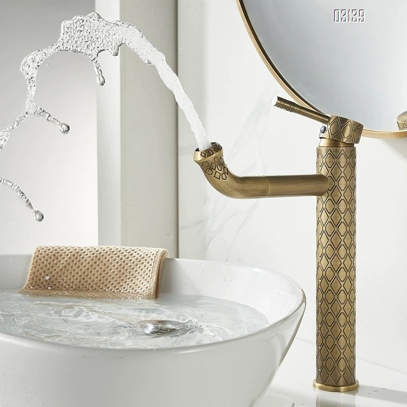 European style full Brass vintage carved faucet European style antique basin faucet wash basin cold and hot water basin faucet