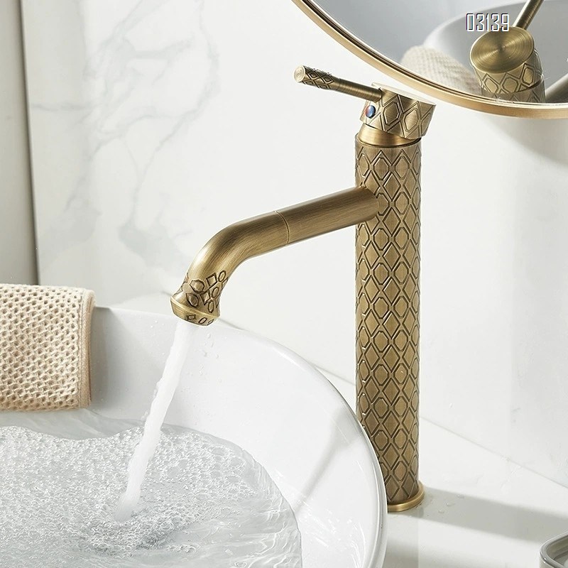 European style full Brass vintage carved faucet European style antique basin faucet wash basin cold and hot water basin faucet