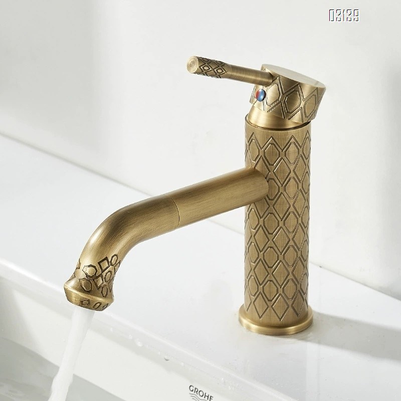 European style full Brass vintage carved faucet European style antique basin faucet wash basin cold and hot water basin faucet