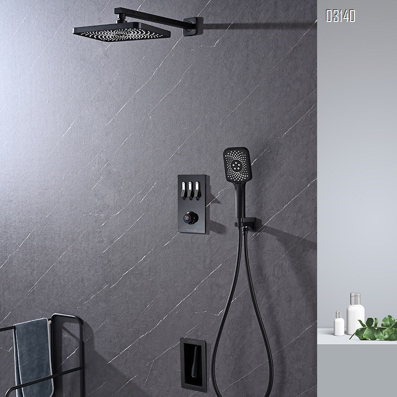 Black wall Mounted Brass body smart shower head set with digital display for temperature setting with piano key pressure increase Tap