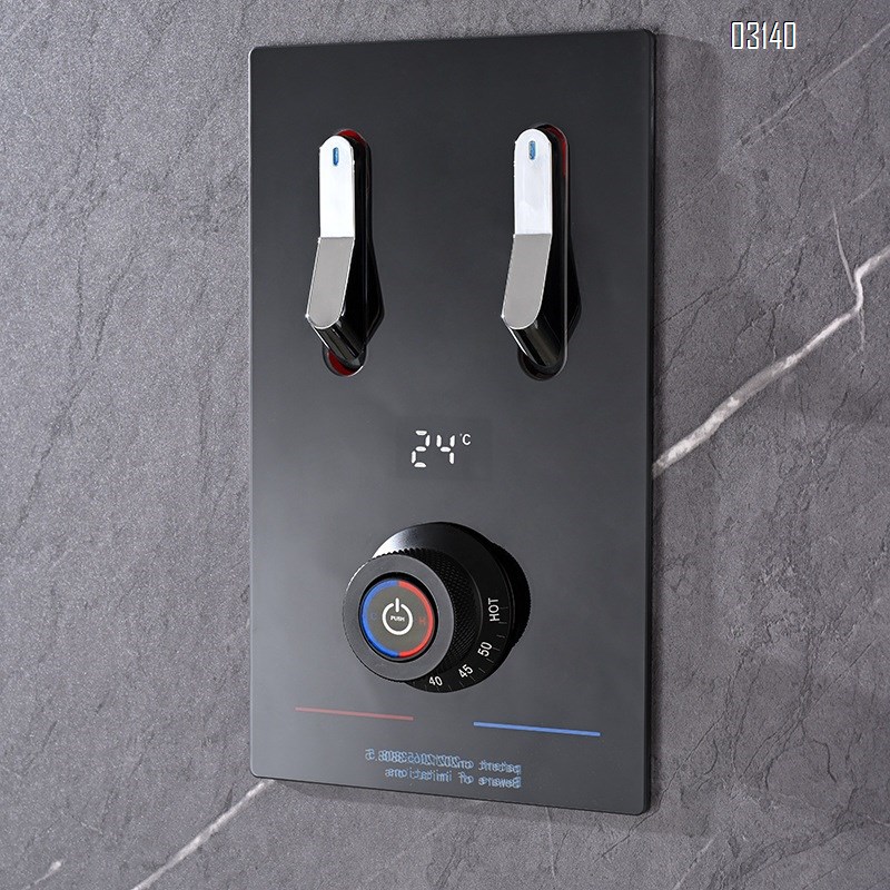 Black wall Mounted Brass body smart shower head set with digital display for temperature setting with piano key pressure increase Tap