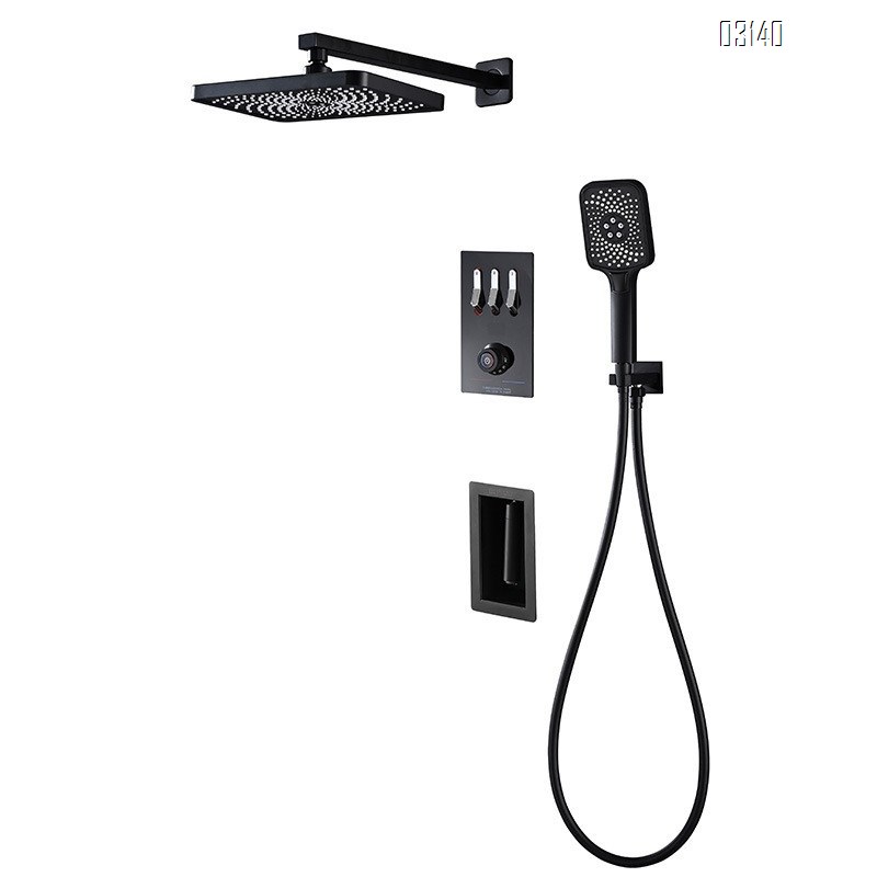 Black wall Mounted Brass body smart shower head set with digital display for temperature setting with piano key pressure increase Tap