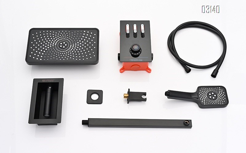 Black wall Mounted Brass body smart shower head set with digital display for temperature setting with piano key pressure increase Tap