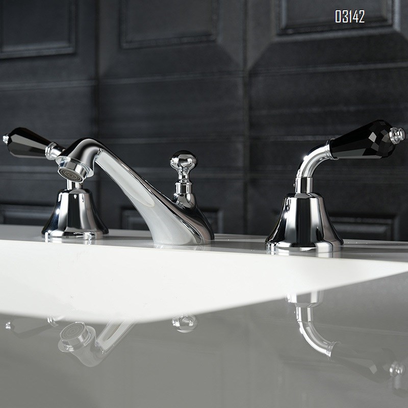 Brass ceramic faucet set for wash basin separate cold and hot water basin faucets tap under-counter with three holes and double handles