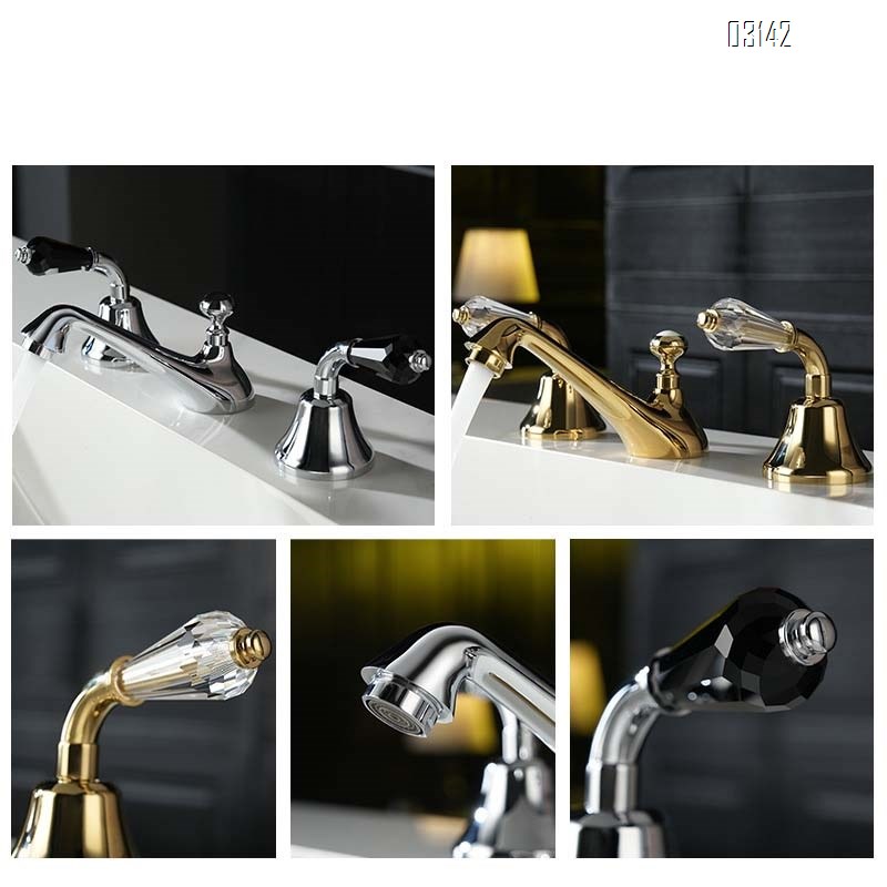 Brass ceramic faucet set for wash basin separate cold and hot water basin faucets tap under-counter with three holes and double handles