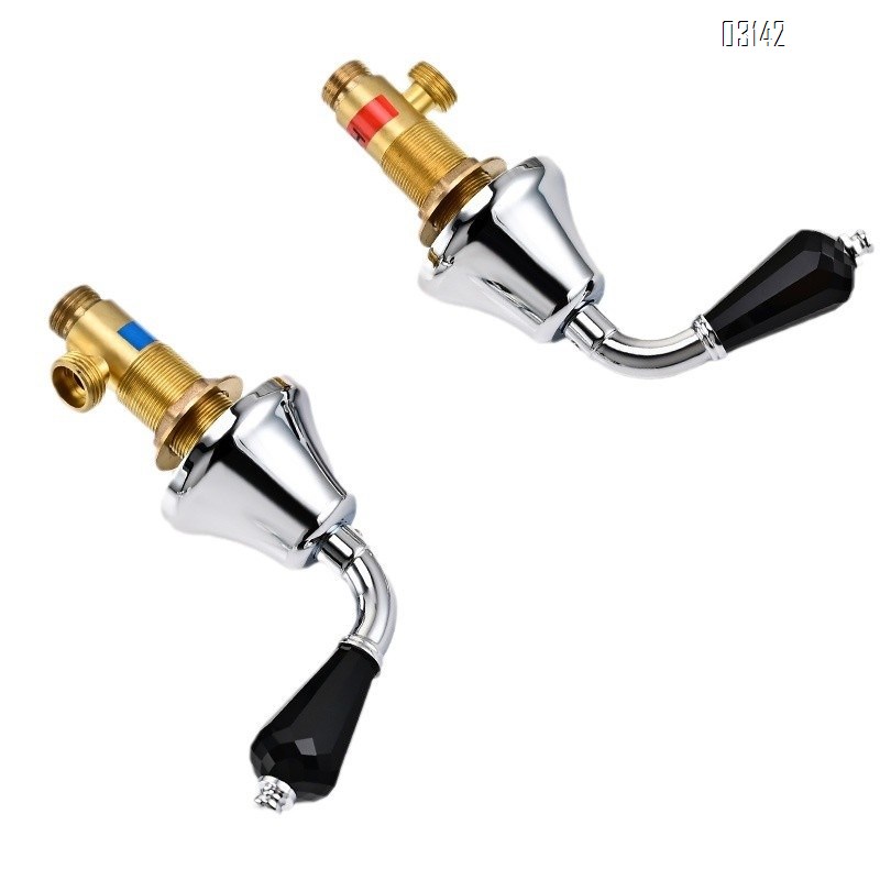 Brass ceramic faucet set for wash basin separate cold and hot water basin faucets tap under-counter with three holes and double handles
