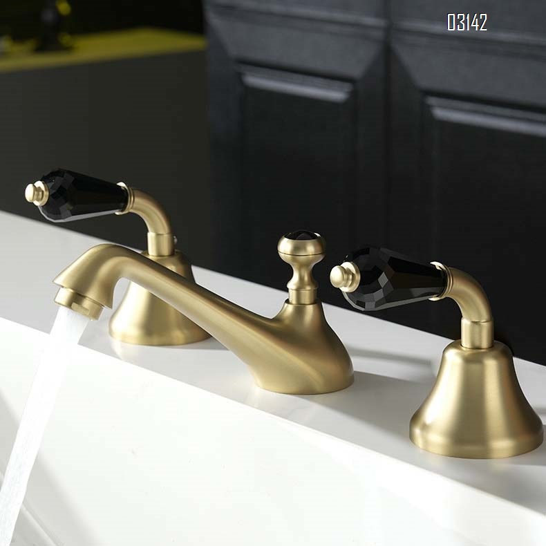 Brass ceramic faucet set for wash basin separate cold and hot water basin faucets tap under-counter with three holes and double handles