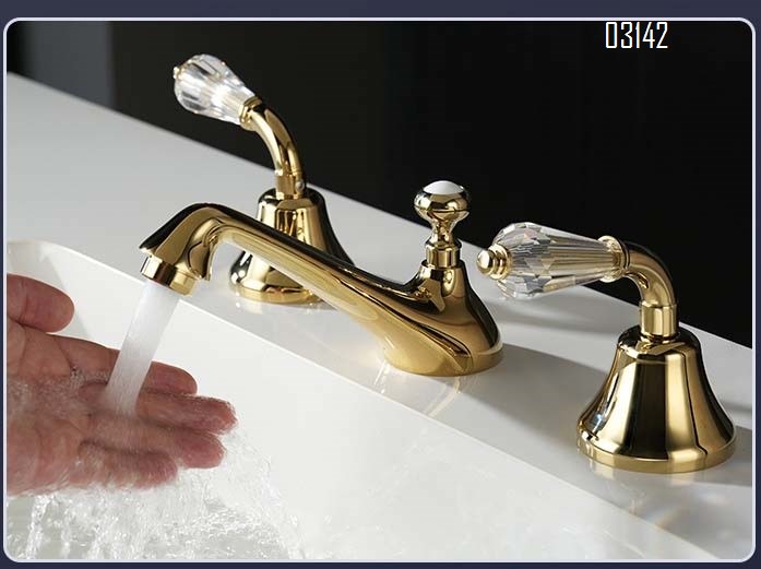 Brass ceramic faucet set for wash basin separate cold and hot water basin faucets tap under-counter with three holes and double handles