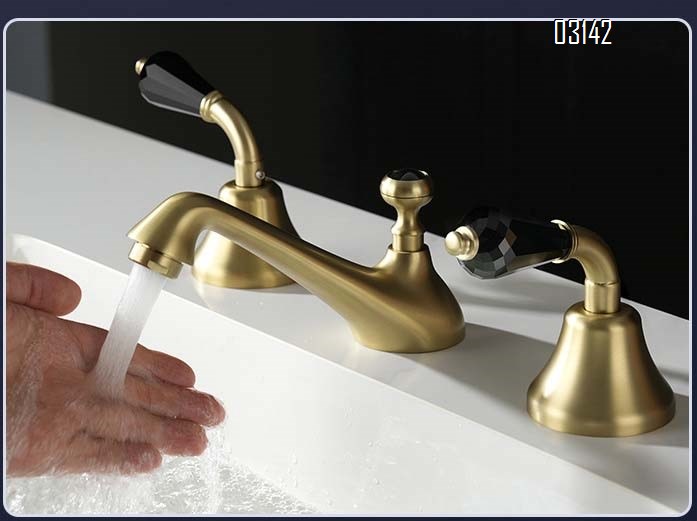 Brass ceramic faucet set for wash basin separate cold and hot water basin faucets tap under-counter with three holes and double handles