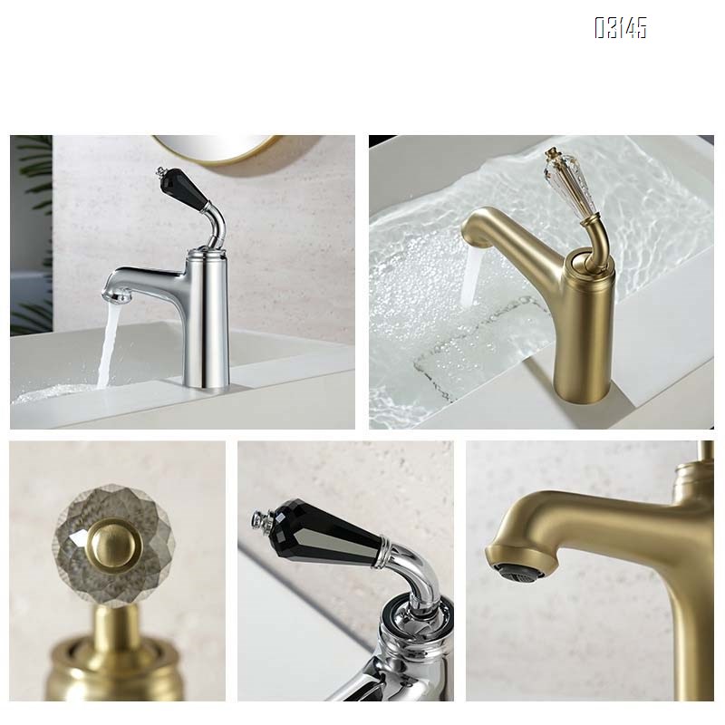 French crystal handle vintage bathroom basin faucet brass electroplated faucet single hole cold and hot wash basin faucet