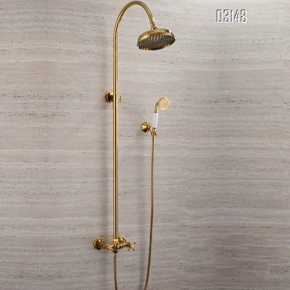 New gold full Brass antique wall-mounted shower Head set faucet hand-held phone nozzle set