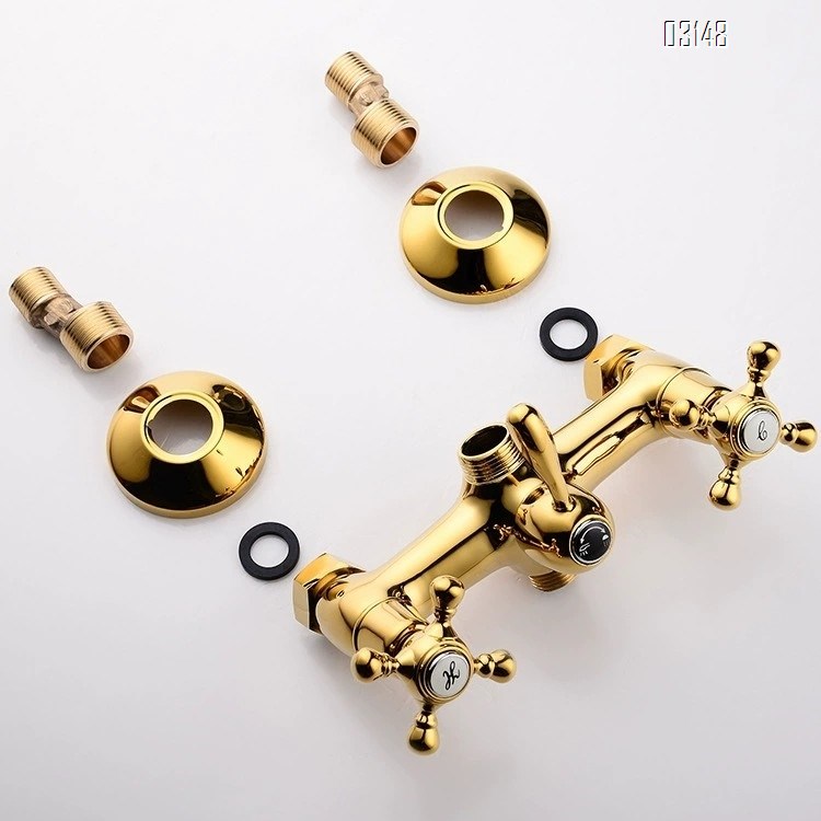 New gold full Brass antique wall-mounted shower Head set faucet hand-held phone nozzle set