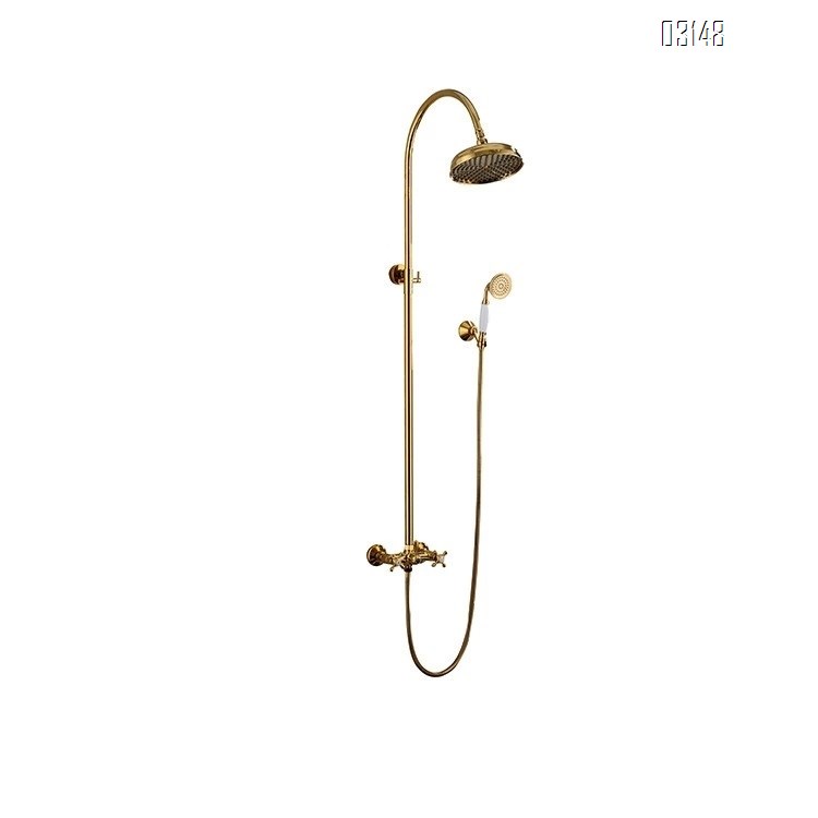 New gold full Brass antique wall-mounted shower Head set faucet hand-held phone nozzle set