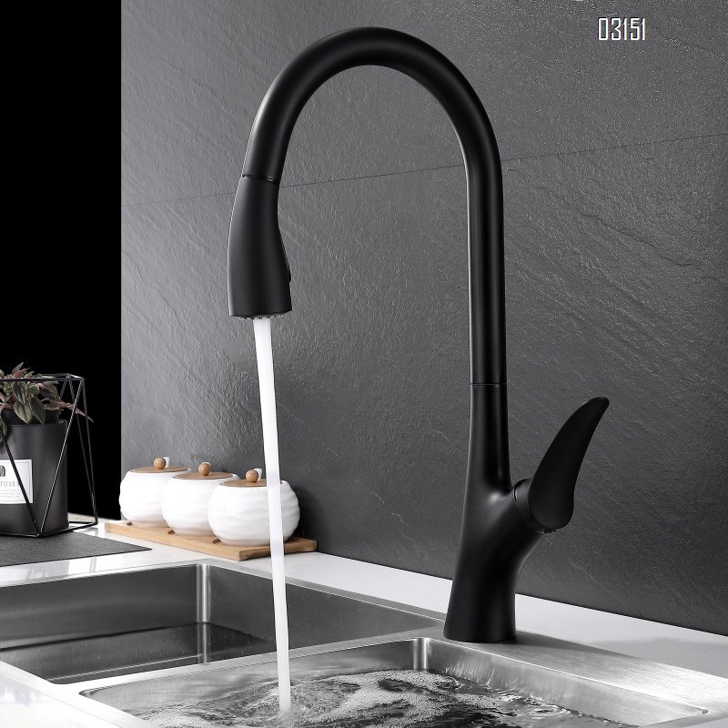 Brass Black pull-down faucet Cold and Hot Water for kitchen sink available in stock suitable for washing vegetables and dishes