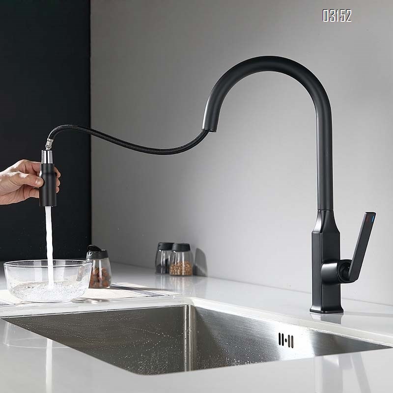 Brass Kitchen pull-down faucet  cold and hot swivel kitchen sink faucet Single handle and Single Hole wash basin Tap