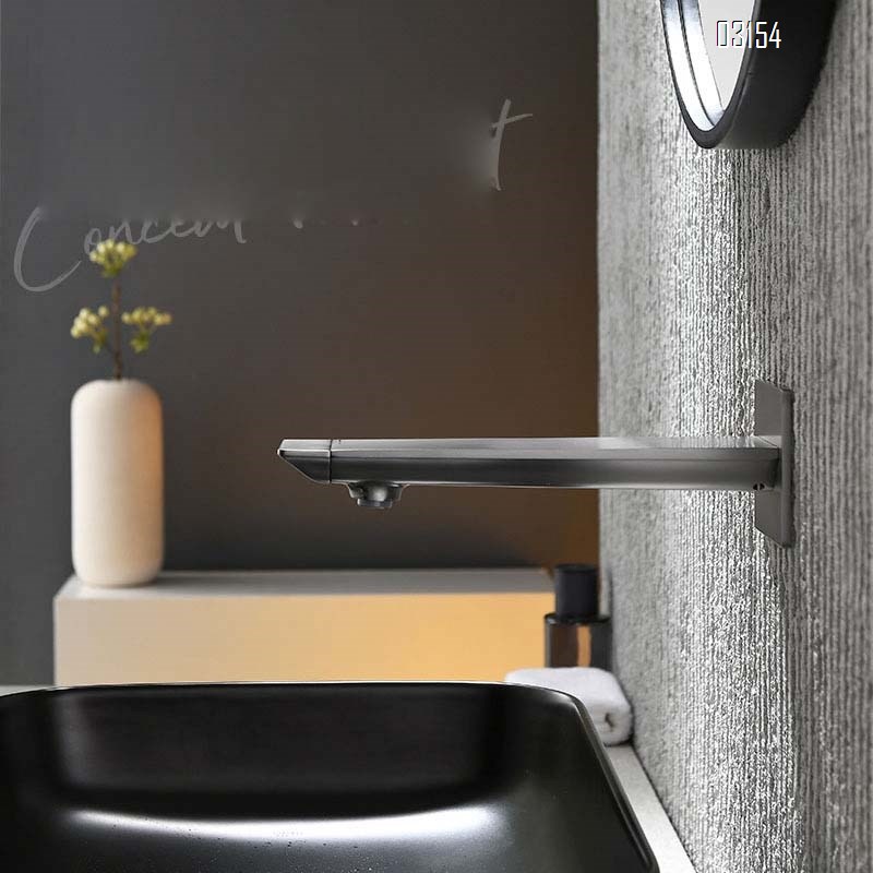 All-Brass built-in wall-mounted hot and cold mixer tap in matte gunmetal gray with a minimalist white concealed faucet for a wash
