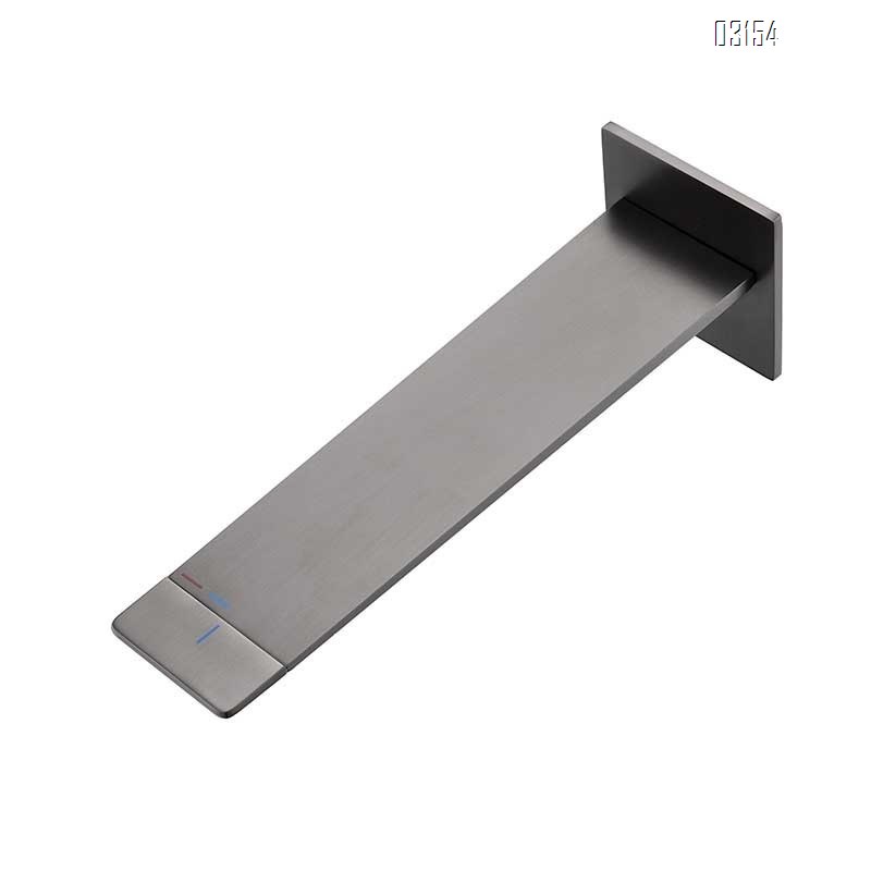 All-Brass built-in wall-mounted hot and cold mixer tap in matte gunmetal gray with a minimalist white concealed faucet for a wash