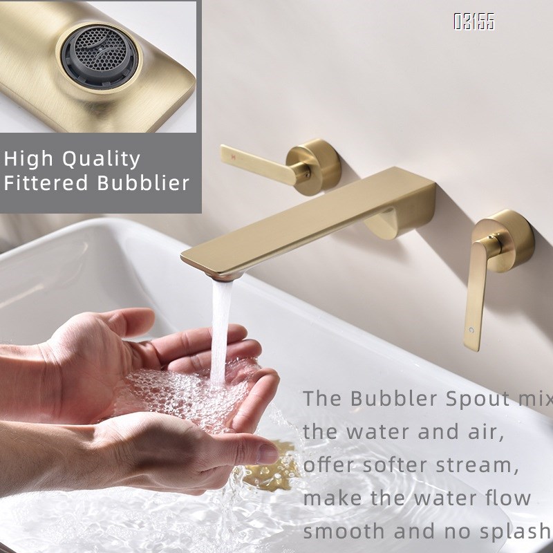 Wall Mounted Faucet Fine Brass Rust-proof Recessed Bathroom sink Cold and hot water Double Handle Basin Faucet