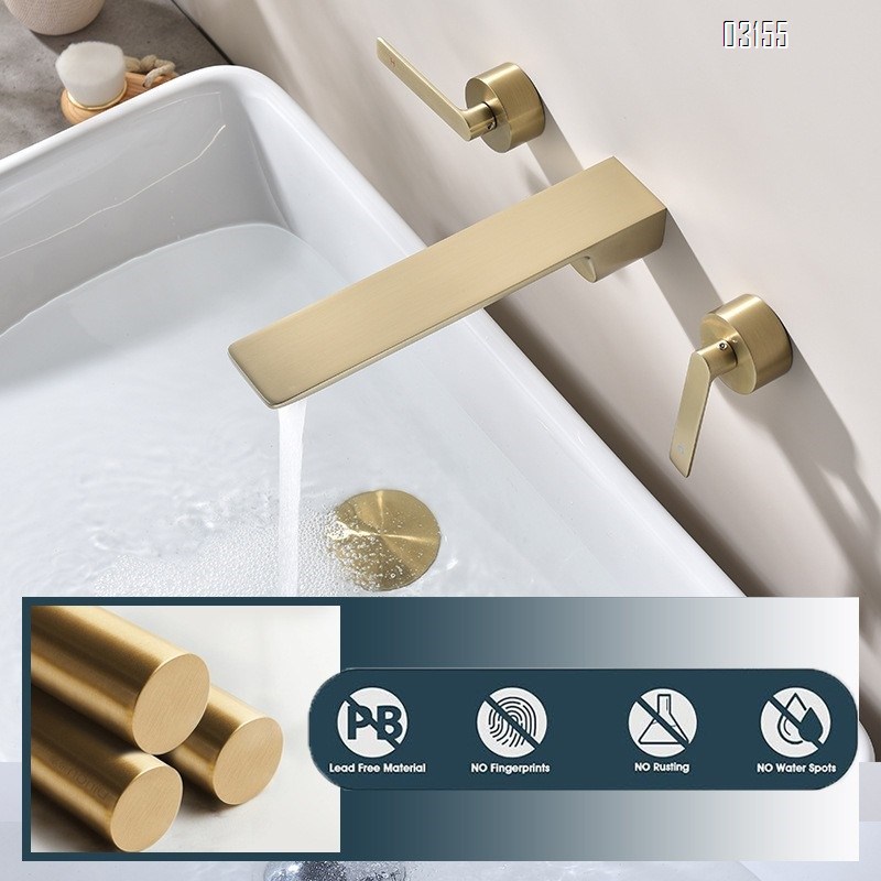 Wall Mounted Faucet Fine Brass Rust-proof Recessed Bathroom sink Cold and hot water Double Handle Basin Faucet