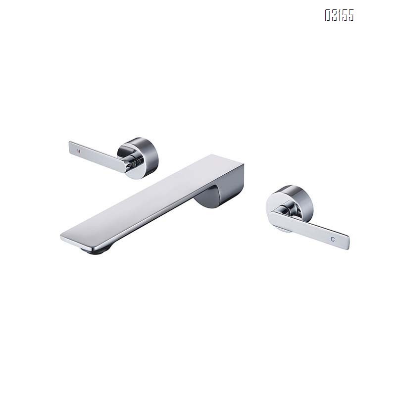 Wall Mounted Faucet Fine Brass Rust-proof Recessed Bathroom sink Cold and hot water Double Handle Basin Faucet