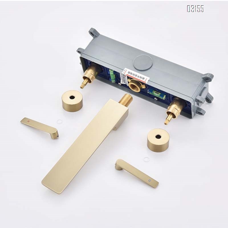 Wall Mounted Faucet Fine Brass Rust-proof Recessed Bathroom sink Cold and hot water Double Handle Basin Faucet