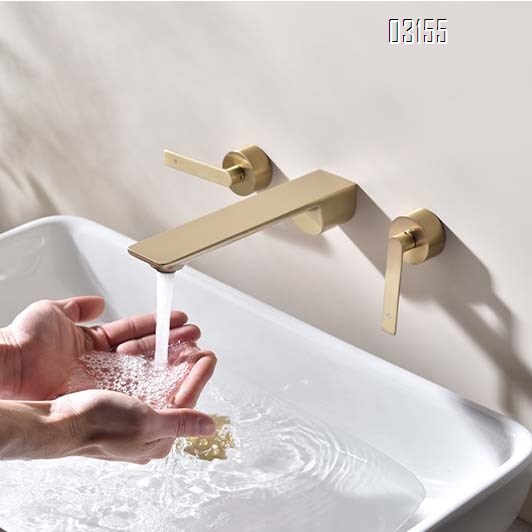 Wall Mounted Faucet Fine Brass Rust-proof Recessed Bathroom sink Cold and hot water Double Handle Basin Faucet