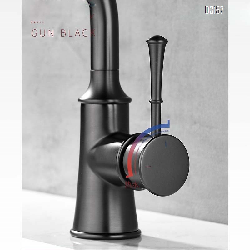 Gun Grey Brass Cold and Hot Water Tap Kitchen Sink Rotary Tap Single Handle Kitchen Faucet Chrome finished