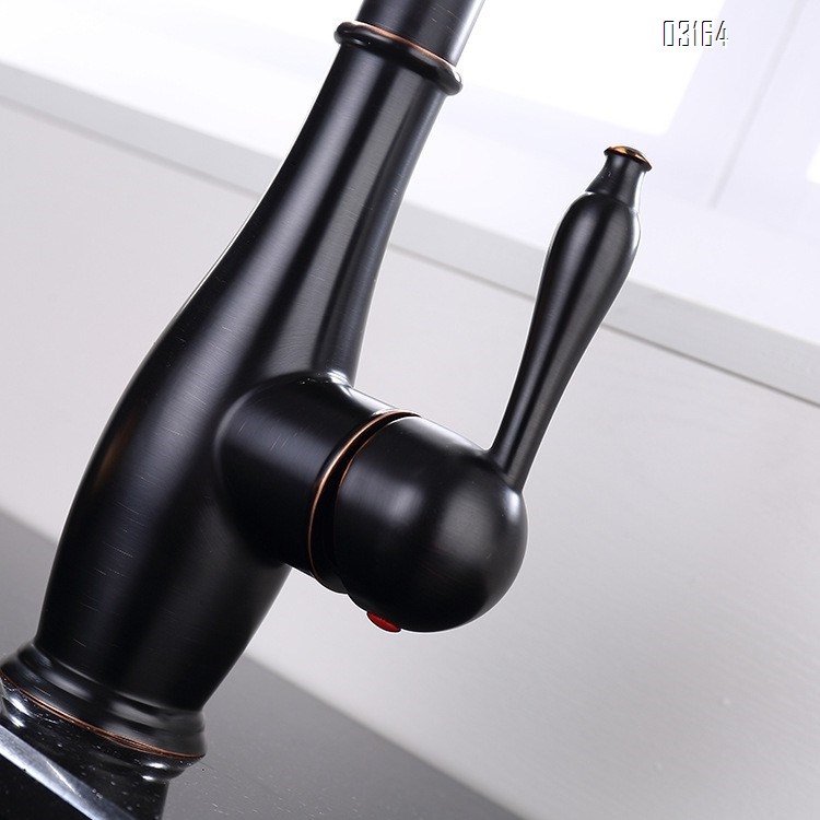 Kitchen faucet pull-down style cold and hot wash basin sink for home all Brass telescopic rotation black splash-proof