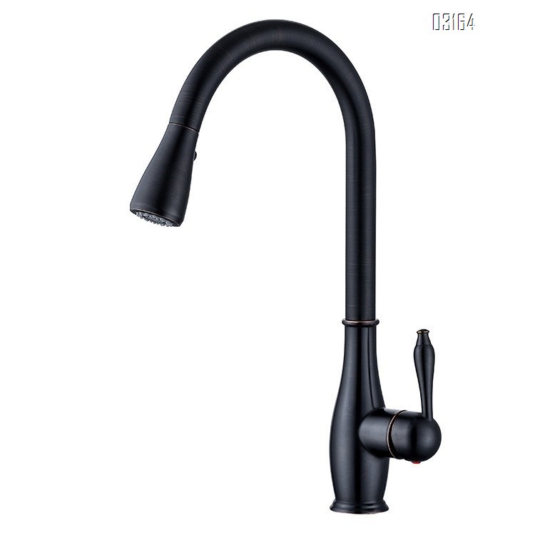 Kitchen faucet pull-down style cold and hot wash basin sink for home all Brass telescopic rotation black splash-proof