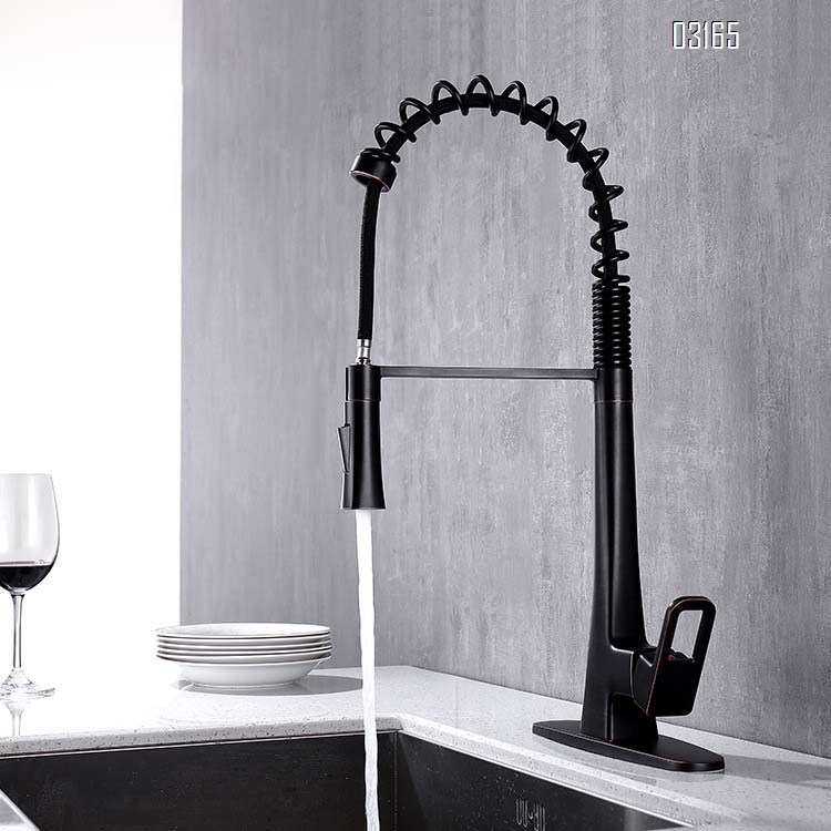 all Brass Black Spring Pull-down  kitchen faucet for cold and hot water Single Handle and Hole Kitchen Faucet
