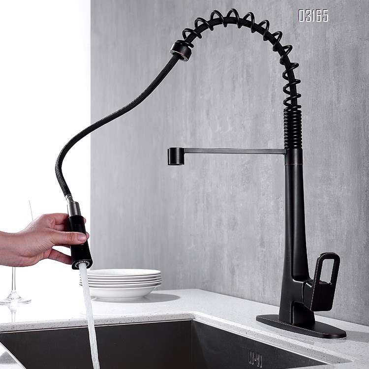 all Brass Black Spring Pull-down  kitchen faucet for cold and hot water Single Handle and Hole Kitchen Faucet