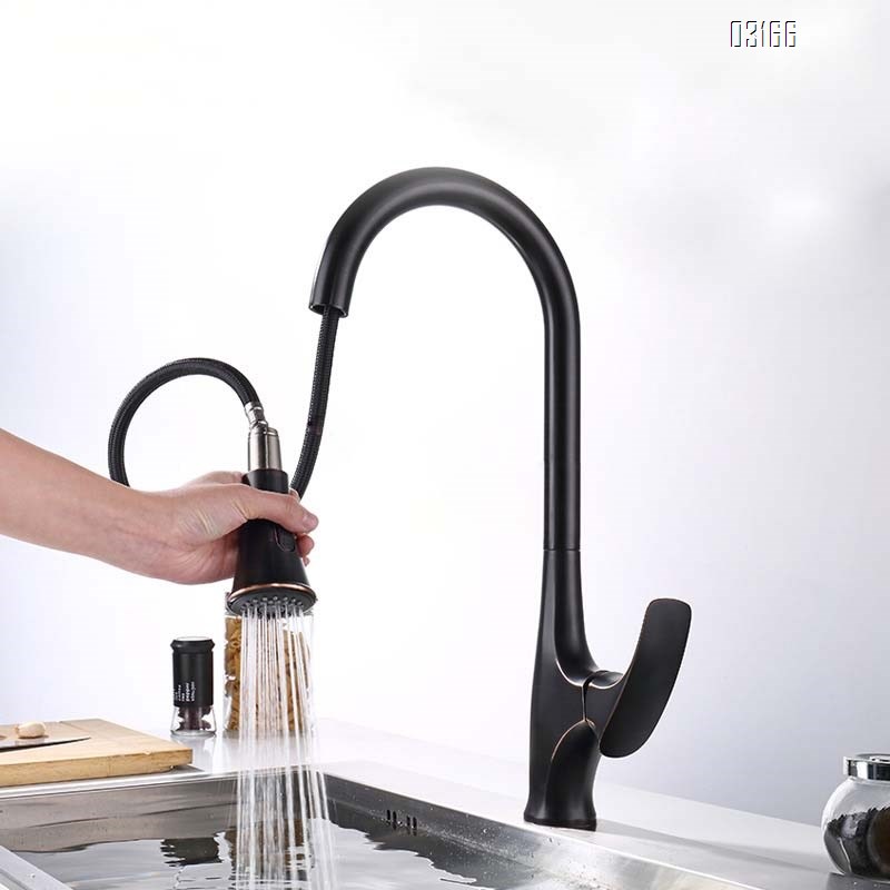 Modern Black Kitchen sink extendable rotating faucet all Brass pull-down cold and hot kitchen faucets Mixer Sink Tap