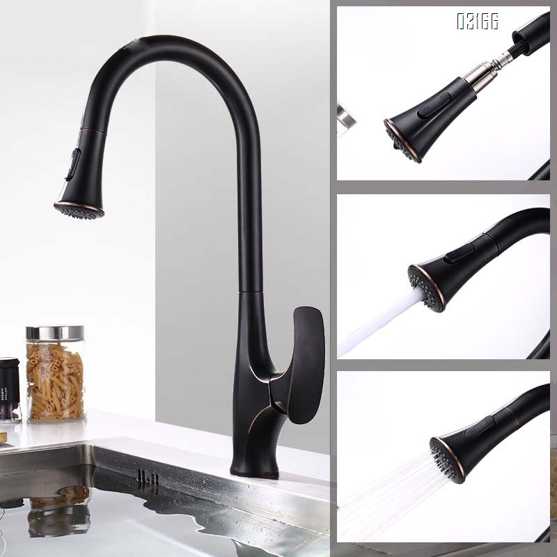 Modern Black Kitchen sink extendable rotating faucet all Brass pull-down cold and hot kitchen faucets Mixer Sink Tap