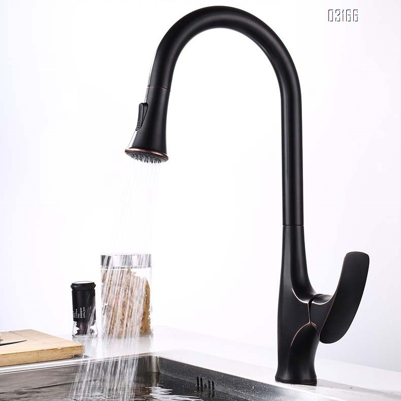 Modern Black Kitchen sink extendable rotating faucet all Brass pull-down cold and hot kitchen faucets Mixer Sink Tap