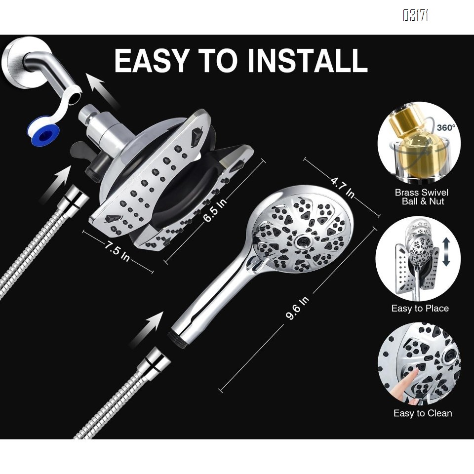 Shower Head with Handheld Spray Combo  2 in 1 Rainfall Shower Heads&Handheld Detachable Shower Head 10 Spray Modes