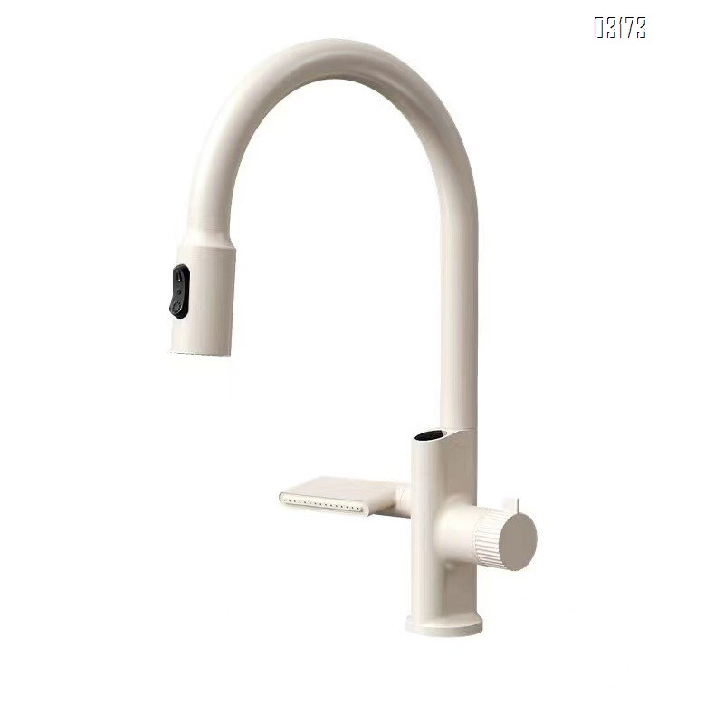 Gunmetal gray full Brass digital display kitchen pull-down cold and hot water faucet for home sink under-mount basin vegetable wash basin Tap