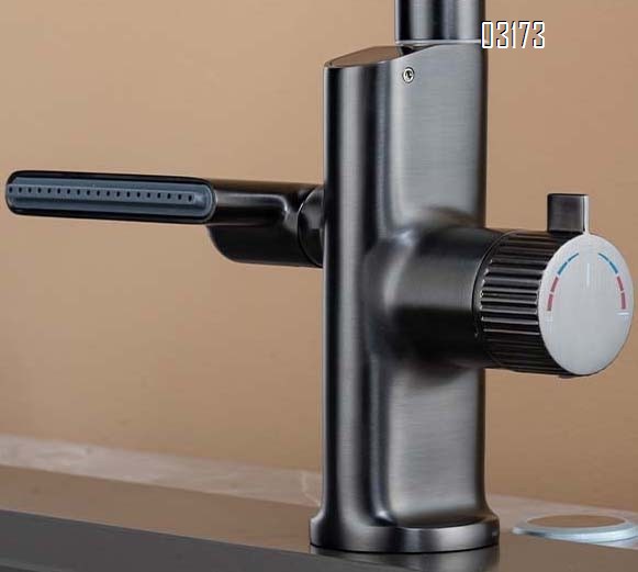 Gunmetal gray full Brass digital display kitchen pull-down cold and hot water faucet for home sink under-mount basin vegetable wash basin Tap