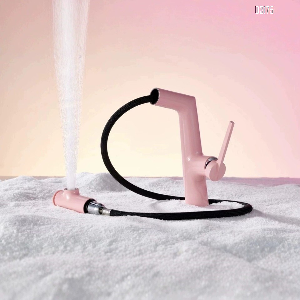 Pink Brass bathroom wash basin faucets pull-down hand wash faucet multi-functional Cold and Hot water Basin Mixer Sink Tap