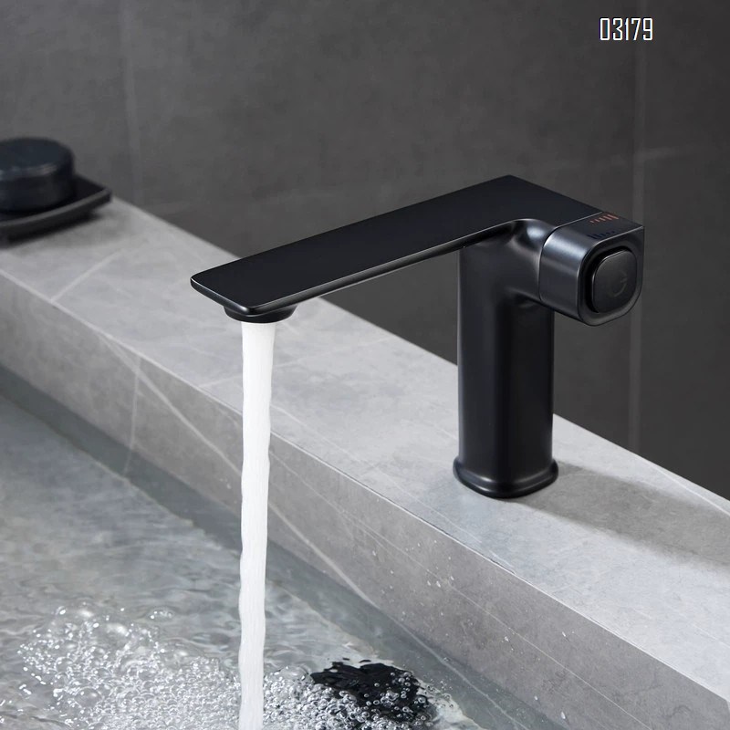 Luxury Brass Simple Basin Faucet for Sink Bathroom Cold and Hot water Buttom Switch Baked Single Hole Tap